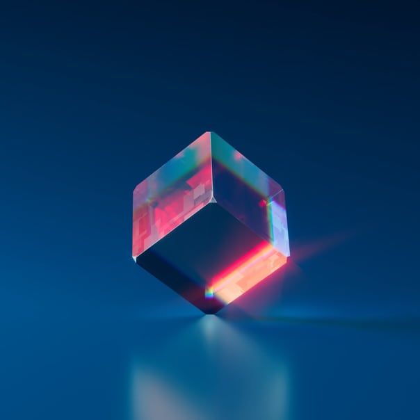 Imagen en forma de cubo de cristal en tercera dimencion